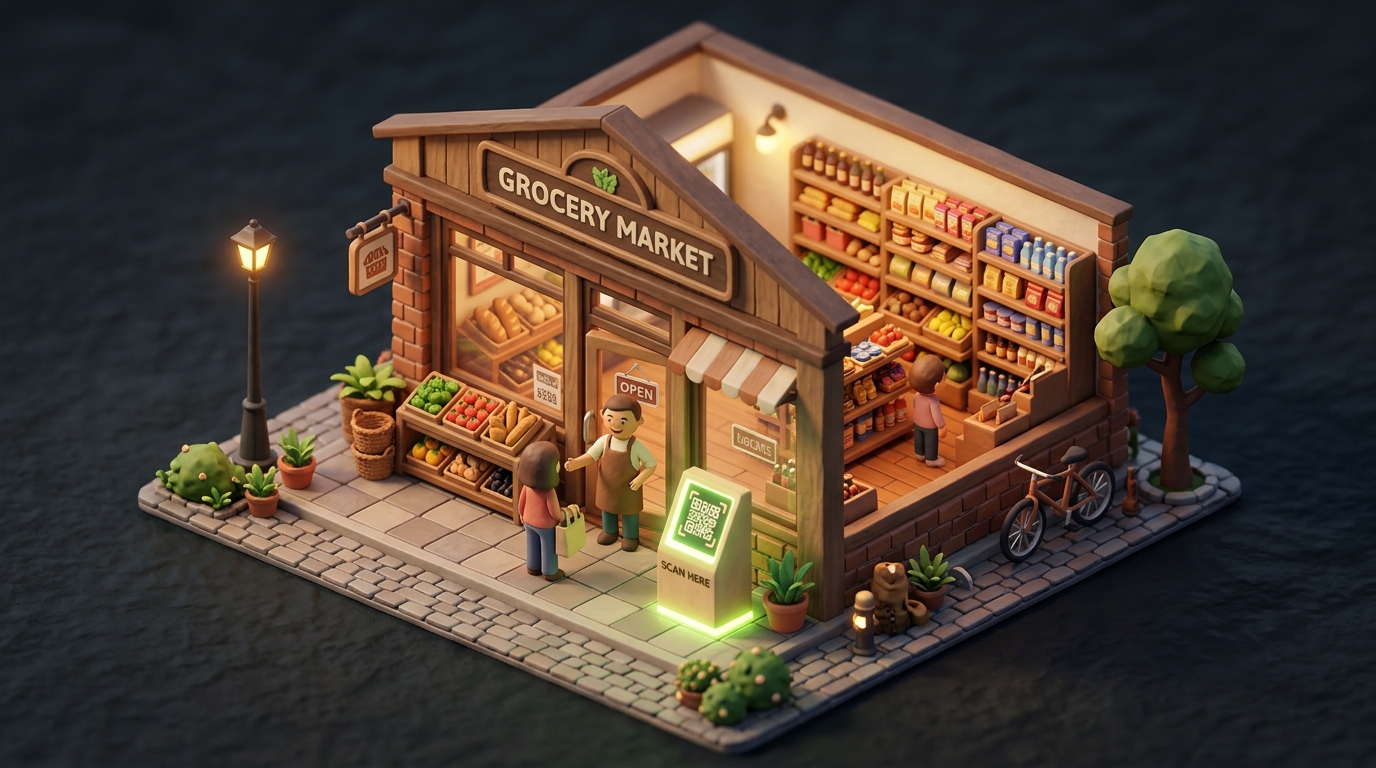 3D Diorama Supermarket QR Handshake